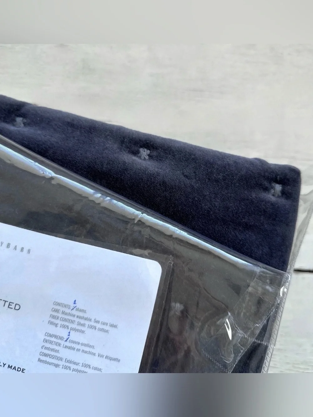 1 NEW Pottery Barn Velvet Tufted Quilted KING Pillow SHAM Dark Blue Raw Edge